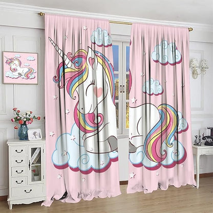 Unicorn Curtain for Kids Bedroom,Pink Cartoon Rainbow Darkening Curtains Decor Sliding Curtains Decorative Curtains for Girls Boys Baby Room,Living Room Decoration 42x45inch