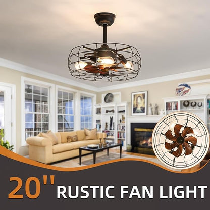 NicBex Ceiling Fan 20 Inch Ceiling Fans with Lights Caged Ceiling Fan with Blades and Remote Control Down Rod Mount Ceiling Fans for Bedroom, Living Room, Black