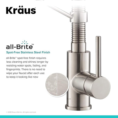 Kraus KPF-1610SFS-KSD-43SFS Bolden 18-Inch Single Handle Commercial Style Pull-Down Kitchen Faucet with Soap Dispenser, Spot Free Stainless Steel