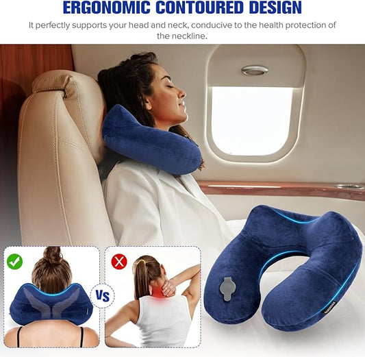 Rewondah Inflatable Travel Pillow for Sleeping Airplane - Inflatable Neck Pillow for Traveling on Plane with Washable Cover, Blow up Neck Travel Pillow for Airplanes, Cars - Portable and Comfortable