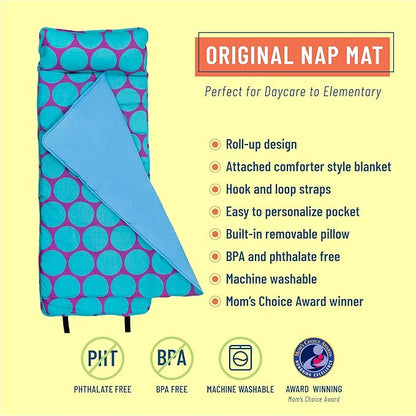 Wildkin Original Nap Mat with Reusable Pillow for Boys & Girls, Ideal for Sleepovers, Equipped with Hook & Loop Fastener, Made from Cotton Blend Materials - Nap Mat for Kids