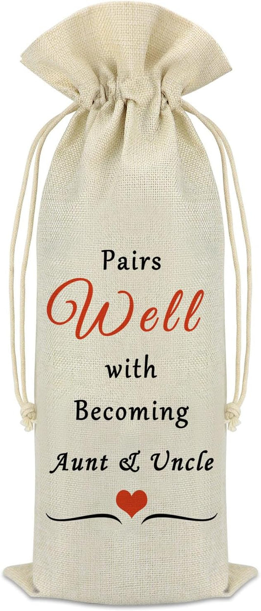 Pregnancy Announcement Gift New Auntie Uncle Gift Wine Bag Auntie to Be Uncle to Be First Time Aunt Uncle Gifts Wine Bottle Bag Christmas Mothers Day Father's Day Gift Wine Gift Bags with Drawstrings