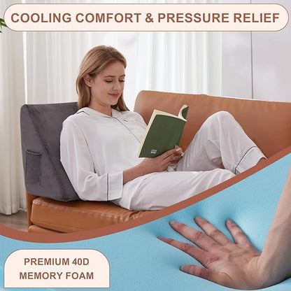 Knee Wedge Pillow, Memory Foam Leg Pillow Bed Wedge for Sleeping, Post Surgery Triangle Pillow for Knee Support, Leg Elevation, Knee Hip Back Pain Relief (23.6" x 26" x 10", Extra Large, Short Plush)
