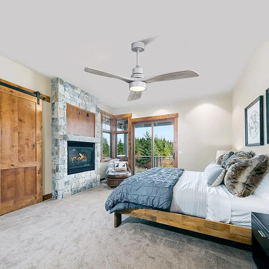 Sofucor 52 Inch Ceiling Fans with Lights and Remote Control, Indoor Outdoor Mordern Wood Ceiling Fan with Reversible Quiet DC Motor, 6 Speed, 3 Downrods, for Farmhouse Bedroom Patio Balcony