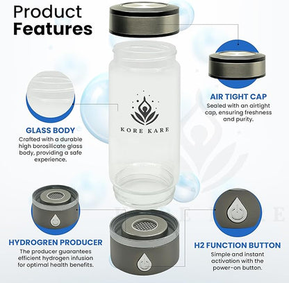 Hydrogen Water Bottle & Mineral Electrolysis: 1600 ppb Hydrogen Water Bottle Generator, Sleek, Durable, Portable, 3-Min Quick Electrolysis, Excellent Seal | Dual-Purpose Hydration Power