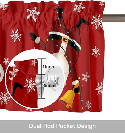 Red Merry Christmas Valance Curtains for Kitchen Windows Funny Hanging Santa Rod Pocket Window Treatment Toppers for Kitchen/Living Room/Bedroom/Bathroom, 42" X 18", Snow Winter Holiday