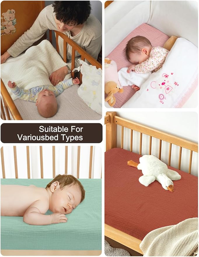 Sage Green Muslin Crib Sheets 28" x 52", 100% Cotton Baby Crib Sheet Neutral, Fitted Crib Mattress Sheets for Boy, Girl (46C-07)