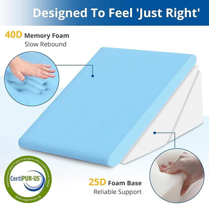 Sasttie Wedge Pillow for Sleep Apnea, 12 Inch Bed Wedge Pillow for Back Pain Relief, Adjustable Memory Foam Pillow Wedges for Sleeping Acid Reflux, Shoulder Pain Relief and Snoring, Dark Grey