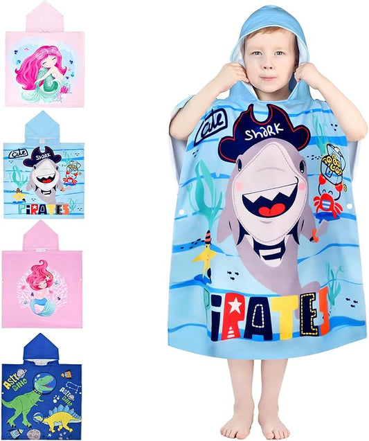 Kids Hooded Beach Towels for Boys Girls, Toddler Soft Absorbent Thickened Microfiber Bath Towel Swim Pool Towels Baby Quick Dry Lightweight Poncho Towel Cover-ups for 0-7 Years Old