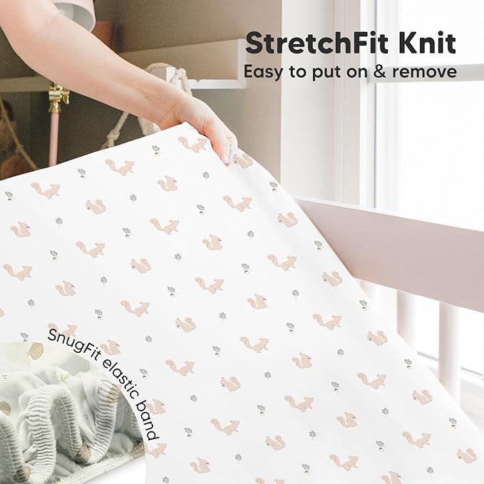 Pack and Play Sheets Fitted, 2-Pack Mini Crib Sheets - Pack N Play Sheets, Organic Fitted Crib Sheet for Pack and Play Mattress, Playard Baby Crib Sheets,Crib Sheets Neutral for Boys (Nibbles/Bruce)