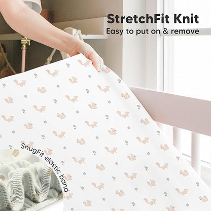 Pack and Play Sheets Fitted, 2-Pack Mini Crib Sheets - Pack N Play Sheets, Organic Fitted Crib Sheet for Pack and Play Mattress, Playard Baby Crib Sheets,Crib Sheets Neutral for Boys (Nibbles/Bruce)