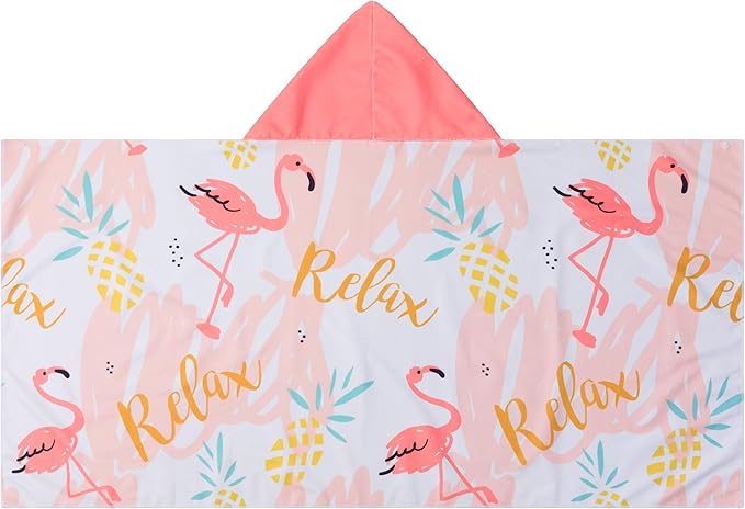 Kids Hooded Towels - Soft and Absorbent Bath, Beach, Swim Pool 30" x 60" Large Towel Cover Up for Boys and Girls Flamingo