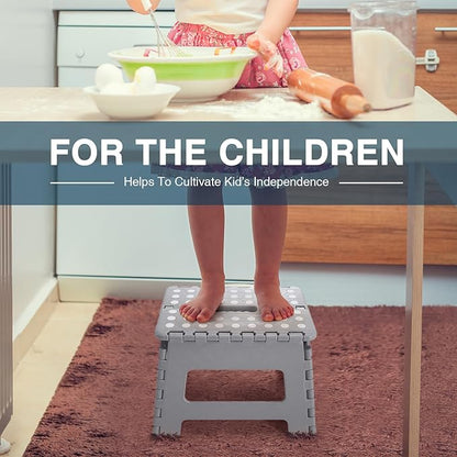 Folding Step Stool 9", Kids Step Stool, Heavy Duty Step Stools for Adults, Compact Foot Stools, Light-Weight Toddler Step Stool for Kitchen, Bathroom, Holds Up to 300 lbs (Grey)