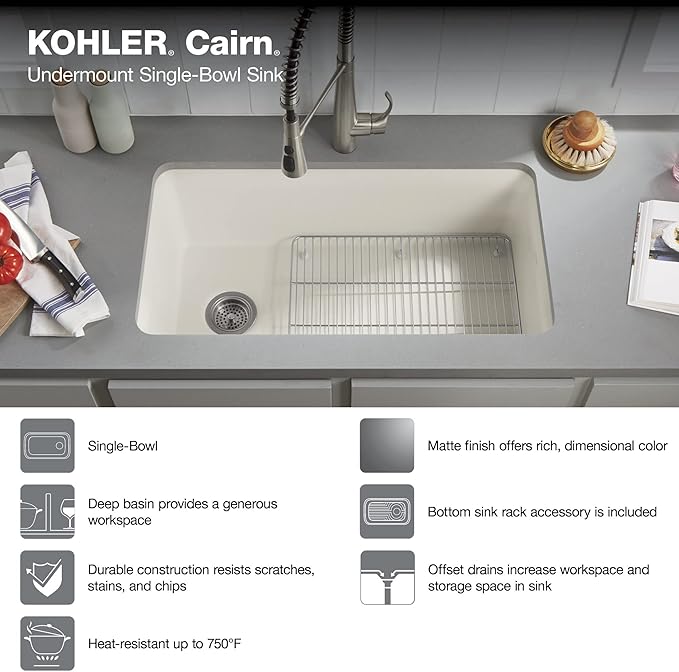 KOHLER K-8206-CM3 Cairn Sink, 33 in, Matte Taupe