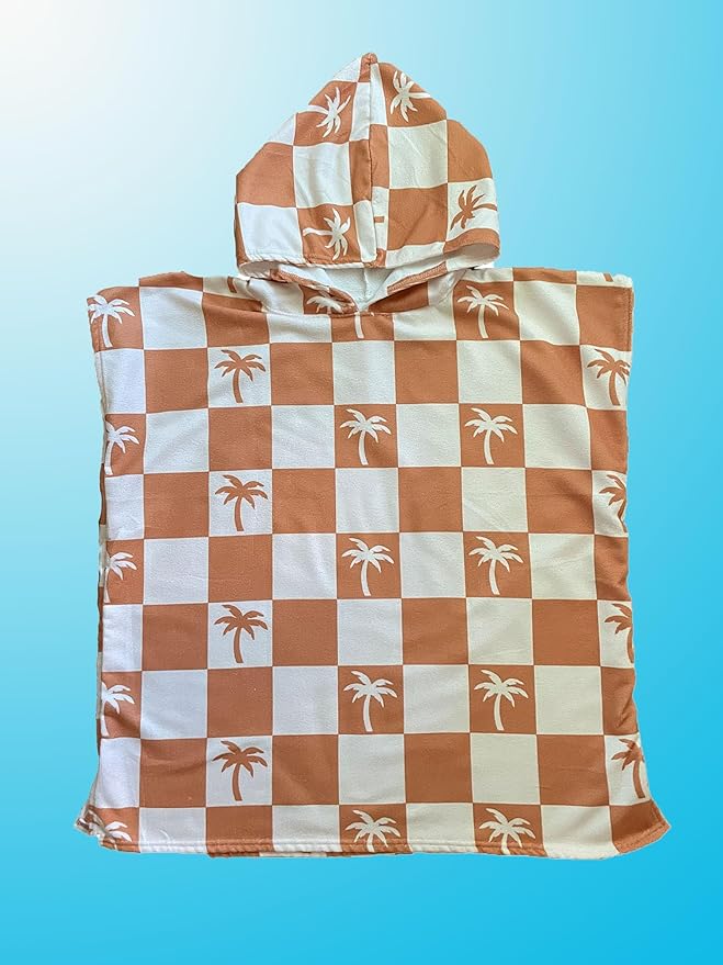 Kids Hooded Towel Poncho - Kids Beach Poncho - Kids Surf Poncho - Kids Pool Towel - Kids Beach Towel - Swim Coverup For Kids - Kids Beach Towel Poncho (Navy Blue Palm Trees)
