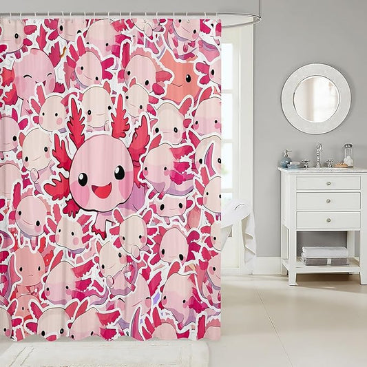 Feelyou Boys Girls Cute Axolotl Shower Curtain Ocean Sealife Bathroom Shower Curtain Set Kids Cartoon Salamander Bath Curtain Kawaii Teens Bathroom Accessories Room Decor 72"x78"