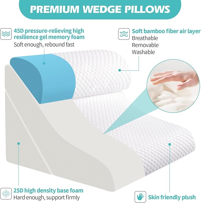 Wedge Pillow for Sleeping, Orthopedic Bed Wedge Pillow Set, 15-in-1 Adjustable Memory Foam Wedge Pillow Post Surgery, 9 &16 & 20 inches Height 3-in-1 Incline Pillows Wedges for Back Pain/Acid Reflux