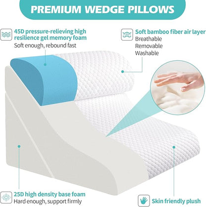 Wedge Pillow for Sleeping, Orthopedic Bed Wedge Pillow Set, 15-in-1 Adjustable Memory Foam Wedge Pillow Post Surgery, 9 &16 & 20 inches Height 3-in-1 Incline Pillows Wedges for Back Pain/Acid Reflux