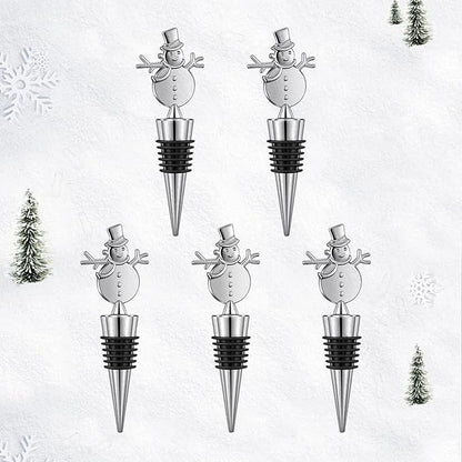 Christmas Wine Bottle Stoppers 5-Packs-Wine Saver Zinc Alloy Silicone,Reusable Leak Proof Keep Fresh Wine Corks,for Gifts,Bar,Holiday,Party,Wedding,Camping for Standard Bottle (Snowman)
