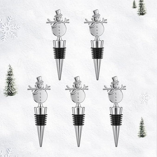 Christmas Wine Bottle Stoppers 5-Packs-Wine Saver Zinc Alloy Silicone,Reusable Leak Proof Keep Fresh Wine Corks,for Gifts,Bar,Holiday,Party,Wedding,Camping for Standard Bottle (Snowman)