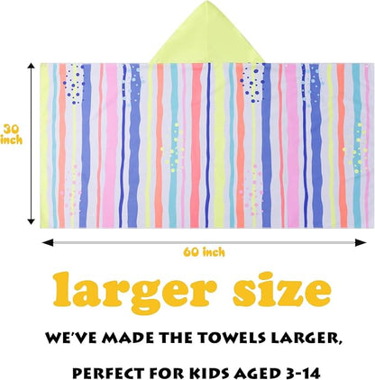 Kids Hooded Towels - Soft and Absorbent Bath, Beach, Swim Pool 30" x 60" Large Towel Cover Up for Boys and Girls Colorful Stripes