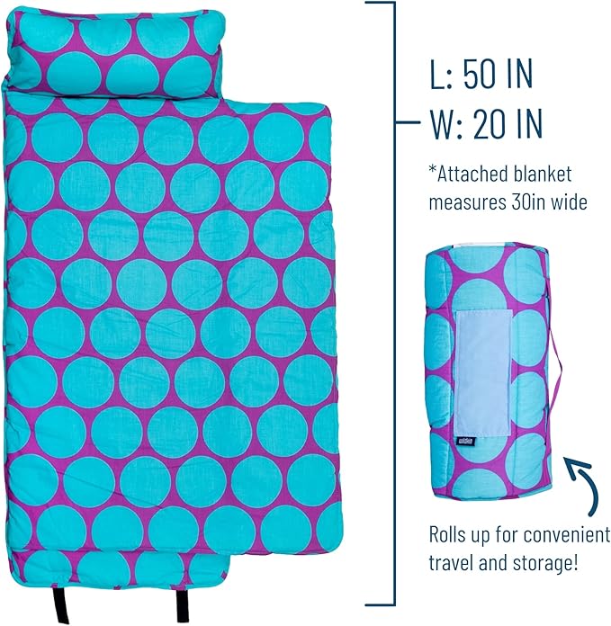Wildkin Original Nap Mat with Reusable Pillow for Boys & Girls, Ideal for Sleepovers, Equipped with Hook & Loop Fastener, Made from Cotton Blend Materials - Nap Mat for Kids