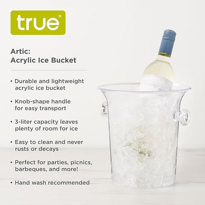 True Acrylic Ice Bucket with Handles, 3-Liter Capacity, Clear Plastic Ice Bucket, Acrylic Wine Bucket, Clear Champagne Bucket, Beverage Bucket, Ice Buckets for Parties, 8.75" x 8.25", Set of 1