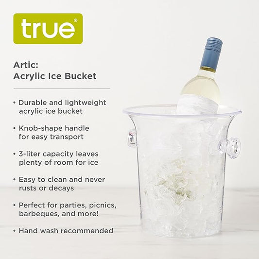 True Acrylic Ice Bucket with Handles, 3-Liter Capacity, Clear Plastic Ice Bucket, Acrylic Wine Bucket, Clear Champagne Bucket, Beverage Bucket, Ice Buckets for Parties, 8.75" x 8.25", Set of 1