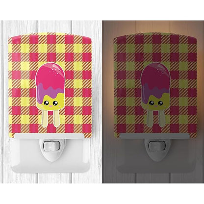 Caroline's Treasures BB7068CNL Ice Pop Popcicle Face Gingham Ceramic Night Light Compact, UL-Certified, Ideal for Bedroom, Bathroom, Nursery, Hallway, Kitchen, 6x4x3, Multicolor