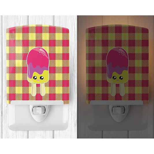Caroline's Treasures BB7068CNL Ice Pop Popcicle Face Gingham Ceramic Night Light Compact, UL-Certified, Ideal for Bedroom, Bathroom, Nursery, Hallway, Kitchen, 6x4x3, Multicolor
