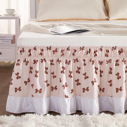 RIMELA Light Pink Elastic Bed Skirt Queen Szie 14 inch Drop, Bedskirt Easy to Put On, Solid Wrap Around Dust Ruffle, Fade Resistant Silky Fabric Machine Washable