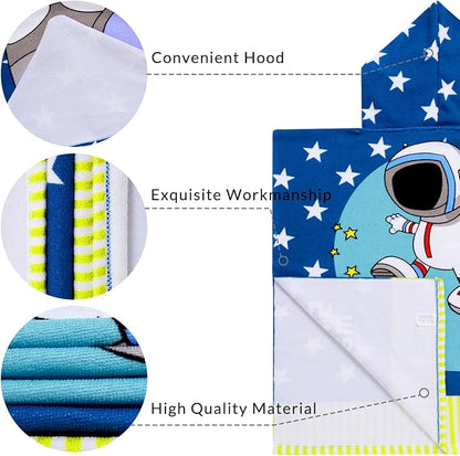 Kids Astronaut Hooded Beach Towel Boys Cute Poncho Pool Towels with Hood 24*47 in Soft Microfiber Swim Cover-ups for Kids Ages 3-10 Thick Absorbent Cotton Hooded Bath Towels Wrap Bathrobe