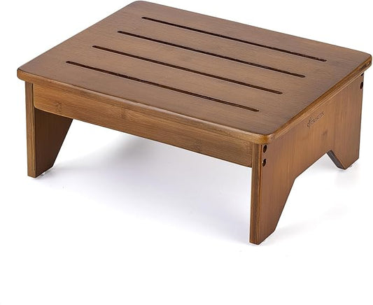 StrongTek Bamboo Step Stool for Adults, Bedside Step for High Beds, 300 Lbs Capacity, Non-Slip Bed Foot Stool with Rounded Edges, Small One Step Stool for Bathroom, Bedroom, Garden, Kitchen (Walnut)