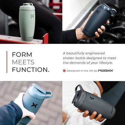 Promixx Pursuit Shaker Bottle Insulated Stainless Steel Water Bottle and Blender Cup, 18oz, Midnight Blue