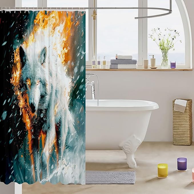 Feelyou Wolf Bathroom Shower Curtain Set Wolves Howling Bath Curtain Animal Wolves Shower Curtain Wolf Life Kids Bathroom Accessories Wild Animal 72"x84"