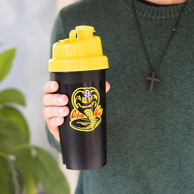 Cobra Kai Shaker Bottle with Blender Mixer Ball, 25oz, 2-Pack - Blend Protein Powder, Sports Drinks, Shakes, Smoothies & More - Officially Licensed - Season 6 Karate Kid Gift for Kids, Teens, Adults