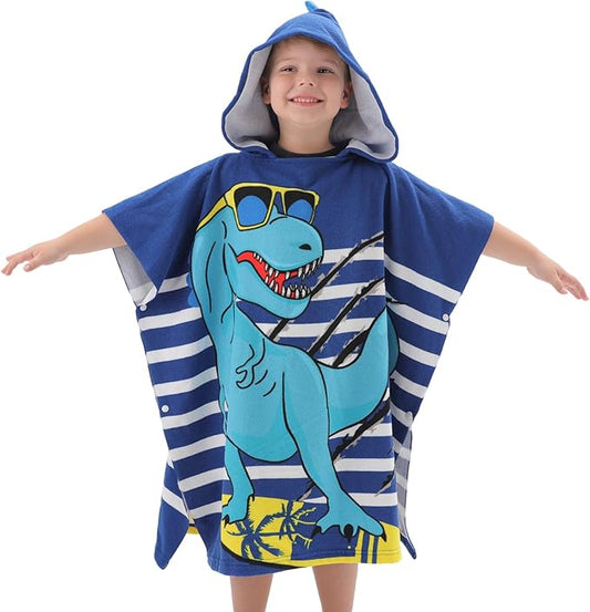 NovForth Dinosaur Bath Towel for Toddler Boys, Pool Hooded Towel for Kids, Hooded Bath Beach Towel Poncho for Bath/Pool/Beach Swim Cover