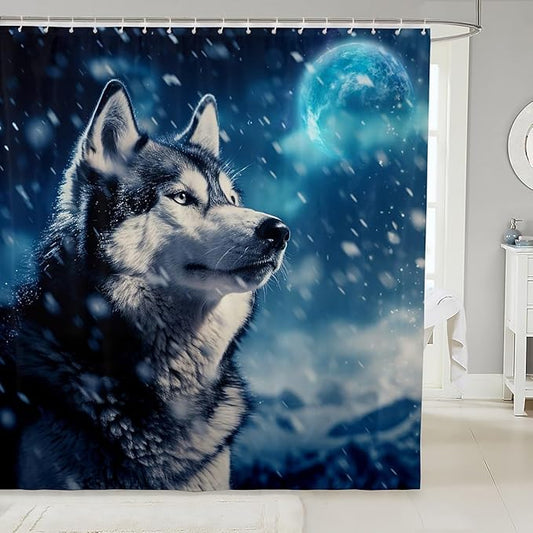 Feelyou Wolf Bathroom Shower Curtain Set Cute woles Bath Curtain Wolves Howling Shower Curtain Animal Wolves Kids Bathroom Accessories 72"x78"
