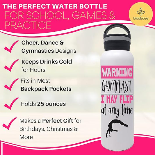 Gymnastics Water Bottle | 25 oz. Gymnast Stainless Steel Insulated Water Bottle | Gymnastics Gifts | Gymnast Gifts | Keeps Drinks Cold For Hours | Gymnastics Gifts for Girls | Personalized Designs