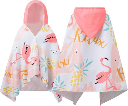Kids Hooded Towels - Soft and Absorbent Bath, Beach, Swim Pool 30" x 60" Large Towel Cover Up for Boys and Girls Flamingo