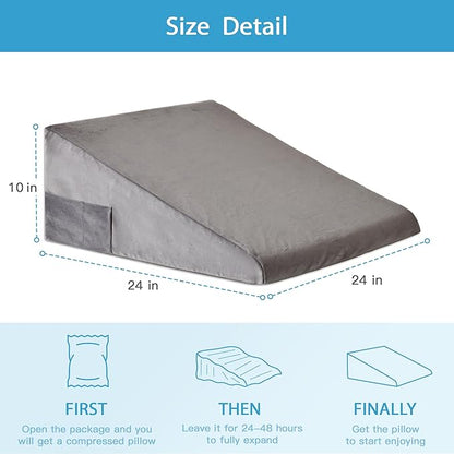 Wedge Pillow for Back Pain Relief, Bed Wedge Pillow for Sleeping, 24×24×10 Inch Memory Foam Anti Snore Pillow, Triangle Pillow Wedge for Sleeping Acid Reflux, Gerd, Elevated Pillow Short Plush