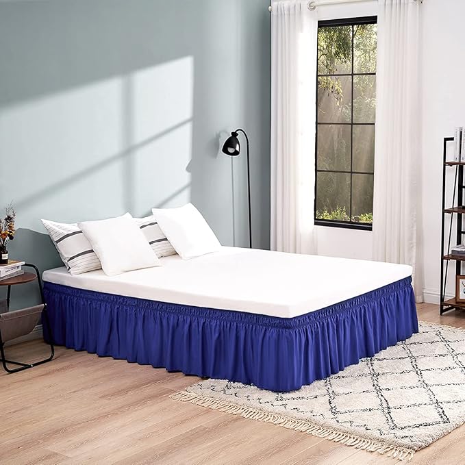 RIMELA Navy Bed Skirt King Size 18 Inch Drop, Blue Wrap Around Elastic Bedskirt, Dust Ruffle for Adjustable Bed Base, Soft Durable Fabric Machine Washable Easy to Install