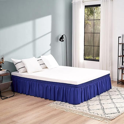 RIMELA Navy Bed Skirt King Size 18 Inch Drop, Blue Wrap Around Elastic Bedskirt, Dust Ruffle for Adjustable Bed Base, Soft Durable Fabric Machine Washable Easy to Install