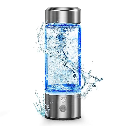 Hydrogen Water Bottle, Type C Rechargeable Hydrogen Rich Water Generator with SPE and PEM Technology, Portable Hydrogen Glass Water Ionizer Machine for Home Office Travel and Fitness Daily Drinking