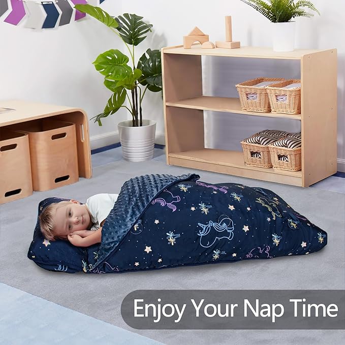 Nap Mat- Toddler Nap Mat with Pillow & Fleece Blanket- 55''*35''*3'' Nap Mat for Toddlers- Nap Mats for Preschool, Daycare