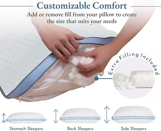 California Design Den Luxury Queen Size Pillow - Adjustable Loft Memory Foam - Soft Down Alternative - Cooling Luxury Hotel Pillows for Back, Stomach or Side Sleepers - Medium Soft, CertiPUR-US