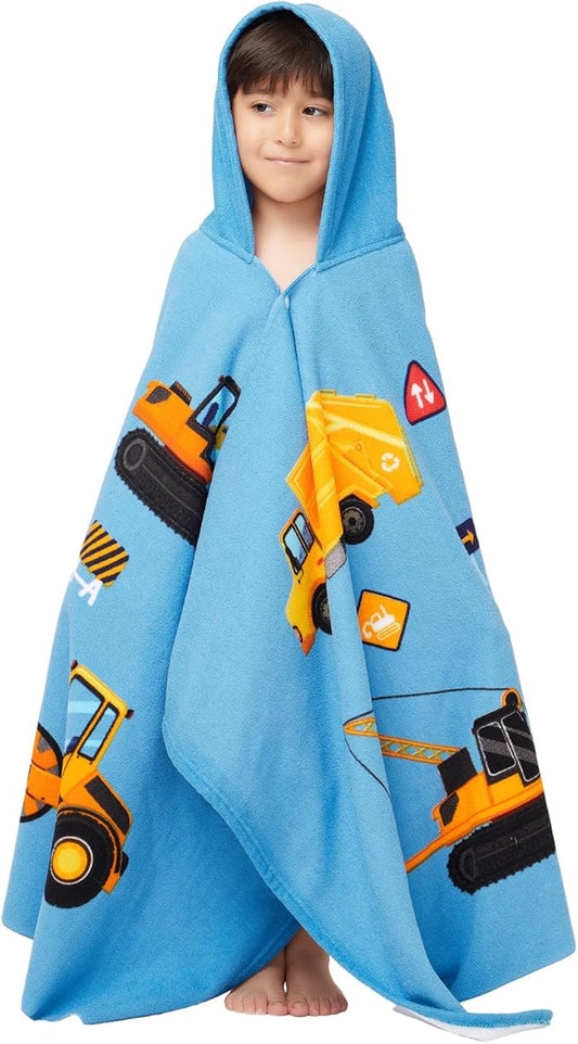 Hooded Towel for Toddlers 2-10 Years Boys Girls Kids Bath Pool Beach Towel Wrap Soft Absorbent Beach Poncho(Construction site)