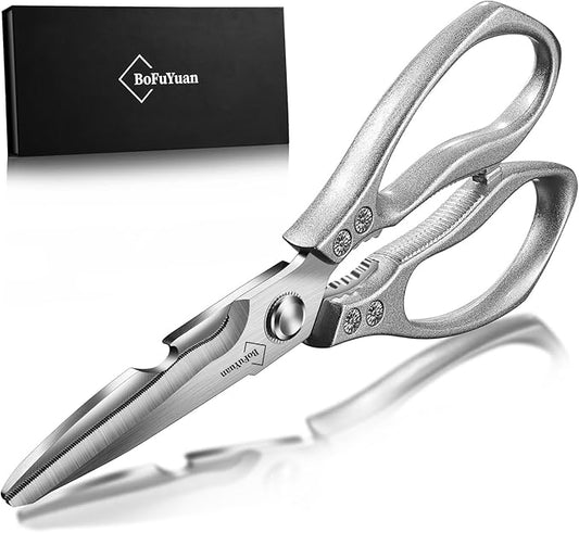 Kitchen Shears for Food Heavy-Duty: Multipurpose Kitchen Shears for Cutting Chicken, Bone, Meat, Food, (9'' Silver)