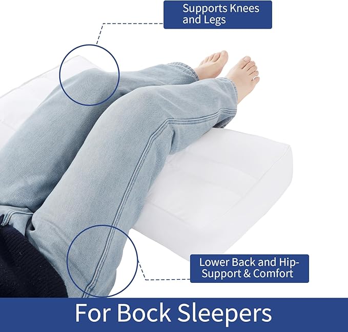 HOMBYS Knee Pillow for Side Sleepers,Down Alternative Between Leg Pillow for Sleeping,Under Knee Pillow for Sleeping on Back,Spine Alignment, Lower Back Pain Relief,Pregnancy Support,White 3 inch