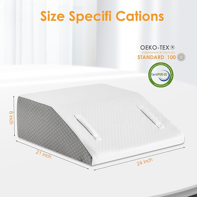 Leg Elevation Pillows for Sleeping, Memory Foam Wedge Pillow for Legs, Knee Wedge Pillow for After Surgery, Swelling, Back Pain and Circulation, Non-Slip Base, Removable Cover (6 Inch, White)